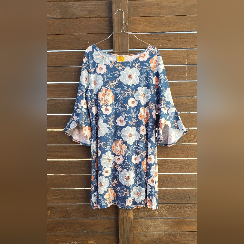 Ruby Rd. Blue and White Midi Sundress with Dolman Sleeves